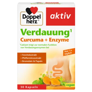 Abbildung der Produktverpackung Doppelherz aktiv Verdauung¹ Curcuma + Enzyme Frontansicht